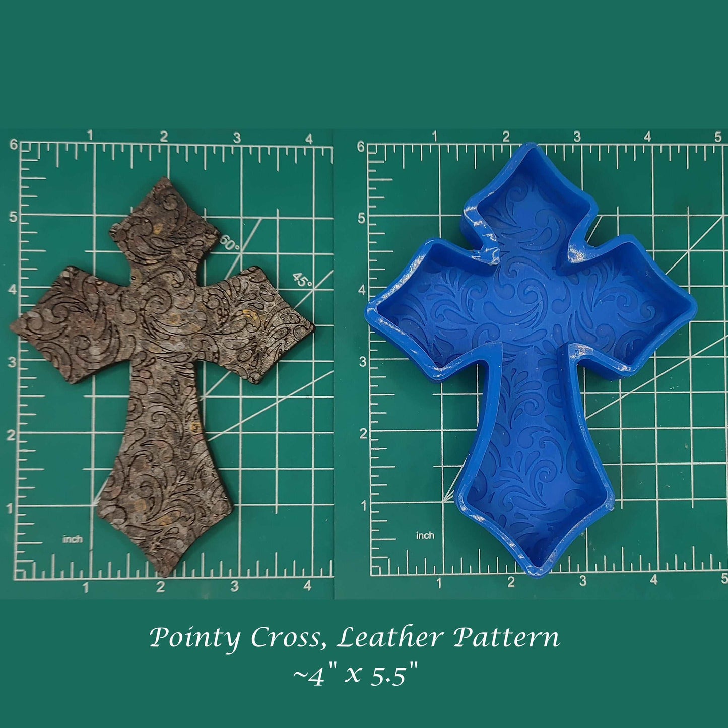 Pointy Cross with floral leather pattern - Silicone Resin mold or Freshie Mold