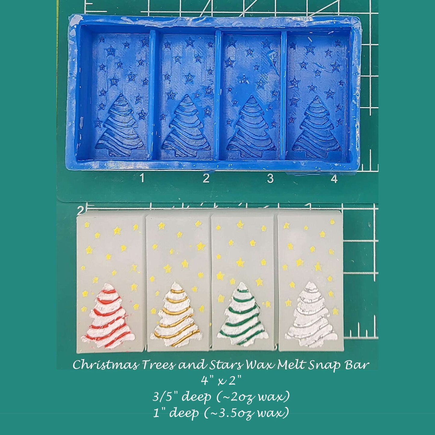 Christmas Trees and Stars Wax Melt Snap Bar Silicone Mold