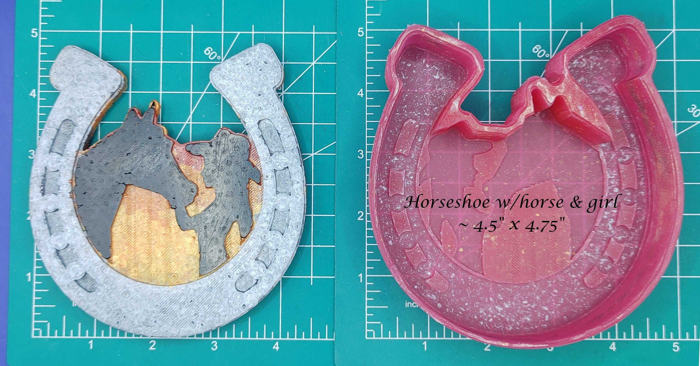 Horseshoe with horse & girl- Silicone Freshie Mold