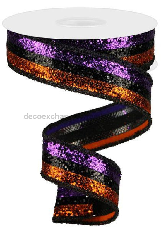 1.5"X10Yd 3-In-1 Large Glitter/Tinsel Orange/Black/Purple RG8984YR