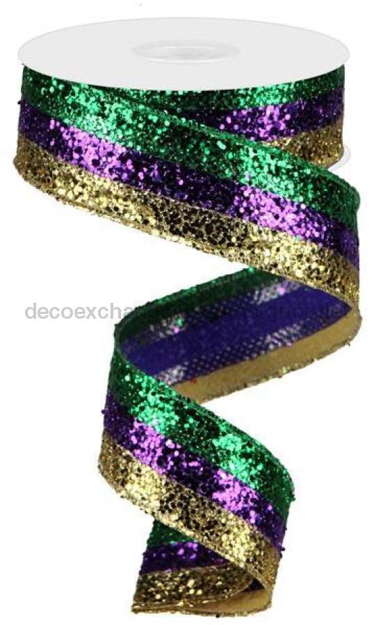 1.5"X10Yd 3-In-1 Large Glitter Mardi Gras RG8981AP