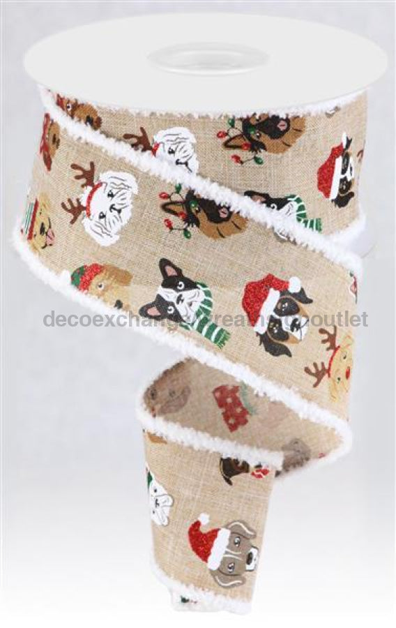 2.5"X10Yd Christmas Dogs W/Drift Lt Tan/Red/Wht/Blk/Gld RGA8321NE