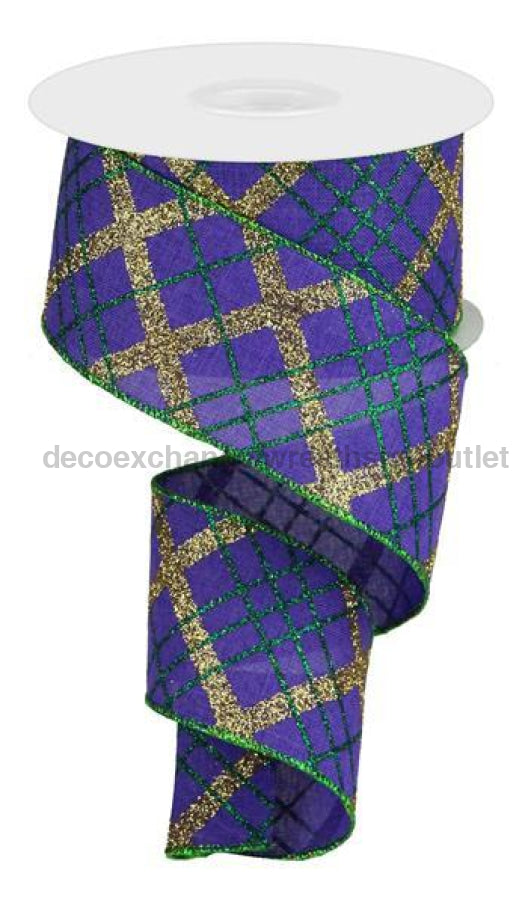 2.5"X10Yd Glitter Diagonal Plaid/Royal Purple/Gold/Emerald RGA122323