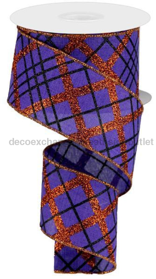 2.5"X10Yd Glitter Diagonal Plaid/Royal Purple/Orange/Black RGA1223M2