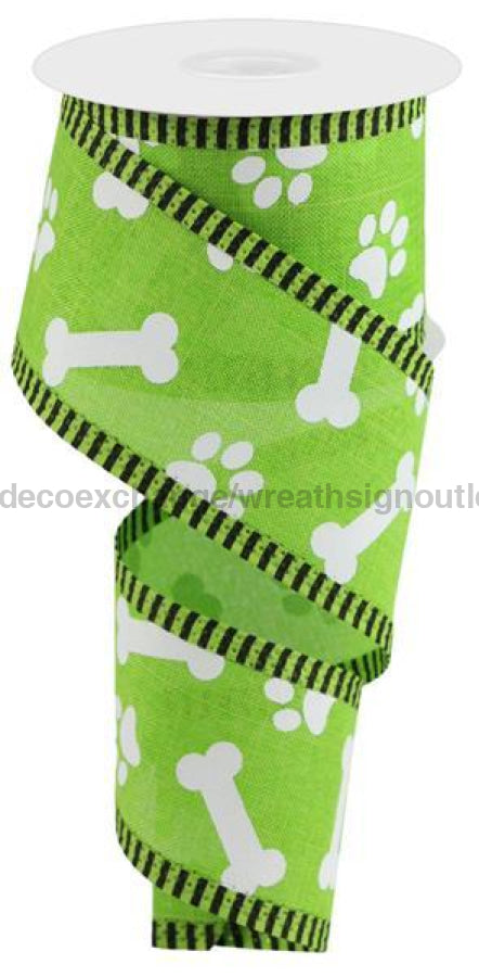 2.5"X10Yd Paw Print/Bones/Thin Stripe Lime/White/Black RG08824E9