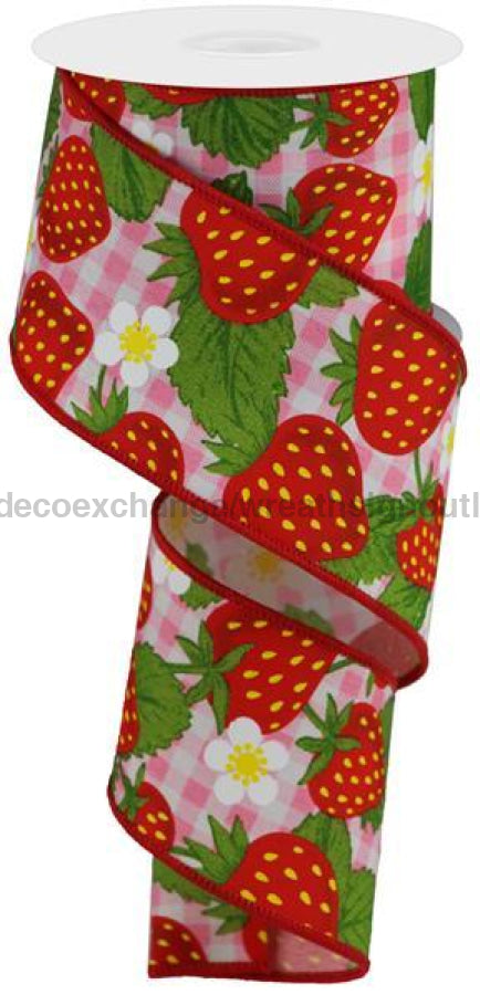 2.5"X10Yd Strawberries On Woven Check Pink/Multi/White RGA1869WT
