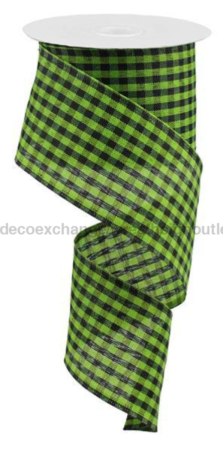 2.5"X10Yd Woven Gingham Check Lime Green/Black RGA12127H