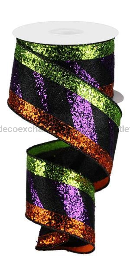 2.5"X10YD 3 IN 1 DIAGONAL GLITTER STRIPE PURPLE/ORANGE/LIME RG89529K