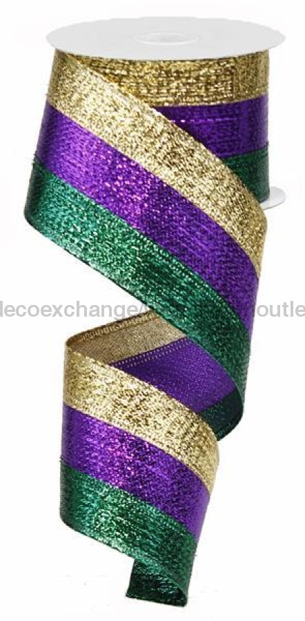 2.5"X10Yd 3 In 1 Metallic Ribbon Mardi Gras RG01403YN