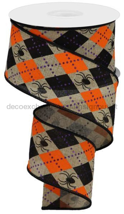 2.5"X10Yd Argyle Spiders On Royal Beige/Orange/Black/Purple RGA135001