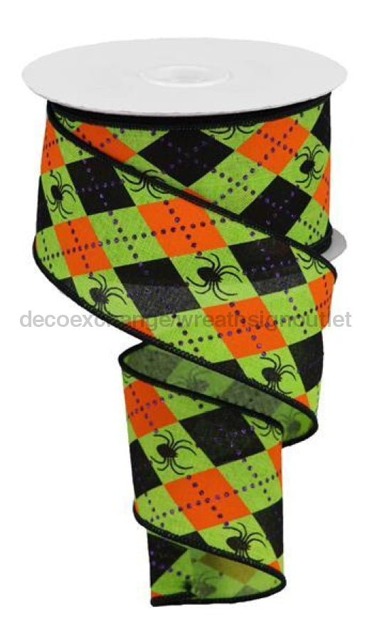 2.5"X10Yd Argyle Spiders On Royal Lime/Orange/Black/Purple RGA1350E9