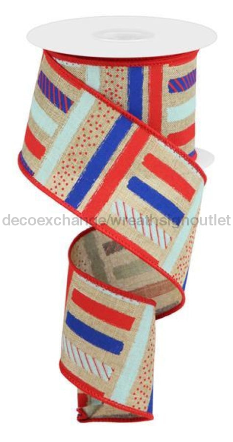 2.5"X10Yd Brush Stroke Stripes/Royal Lt Beige/Red/Lt Blue/Blue RGC13154Y