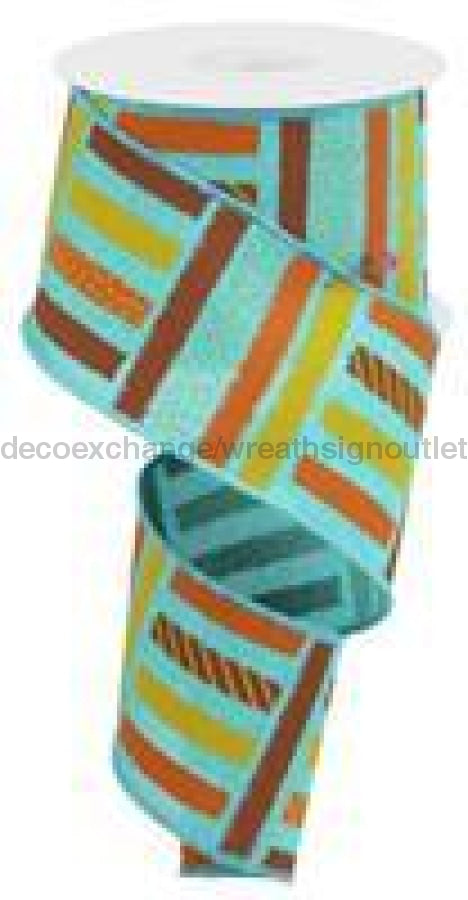 2.5"X10Yd Brush Stroke Stripes/Royal Lt Teal/Dk Org/Mstd/Brn RGC1315F3