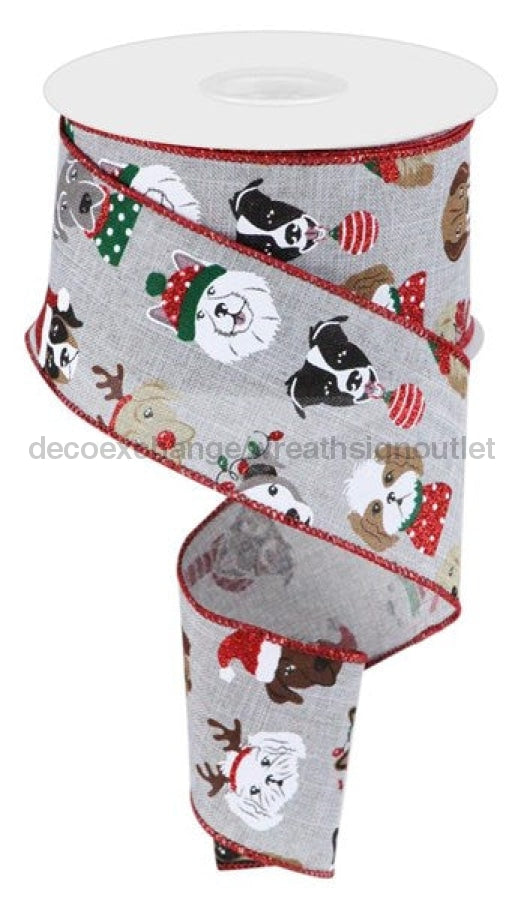 2.5"X10Yd Christmas Dogs Lt Grey/Red/Wht/Blk/Gld RGC174710