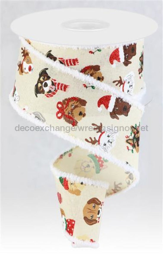 2.5"X10Yd Christmas Dogs W/Drift Cream/Red/Wht/Blk/Gld RGA8321C2