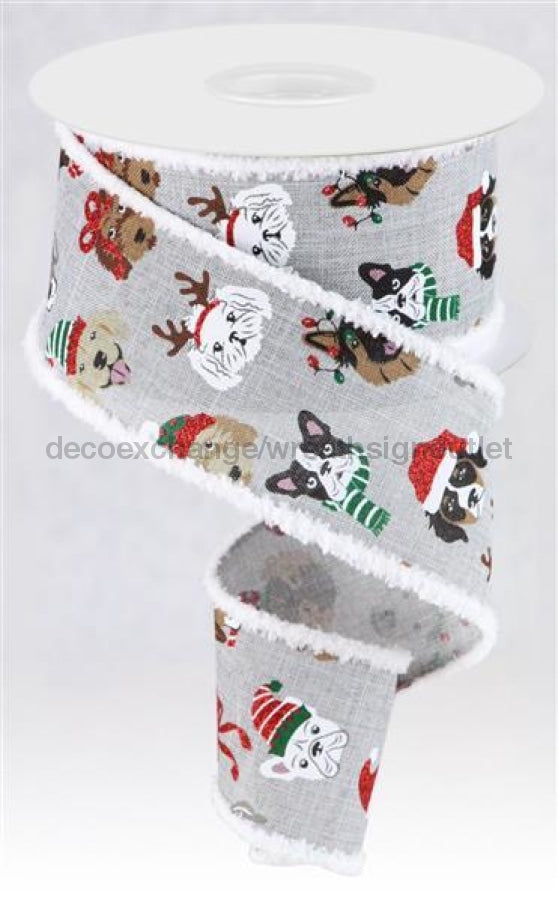 2.5"X10Yd Christmas Dogs W/Drift Lt Grey/Red/Wht/Blk/Gld RGA832110