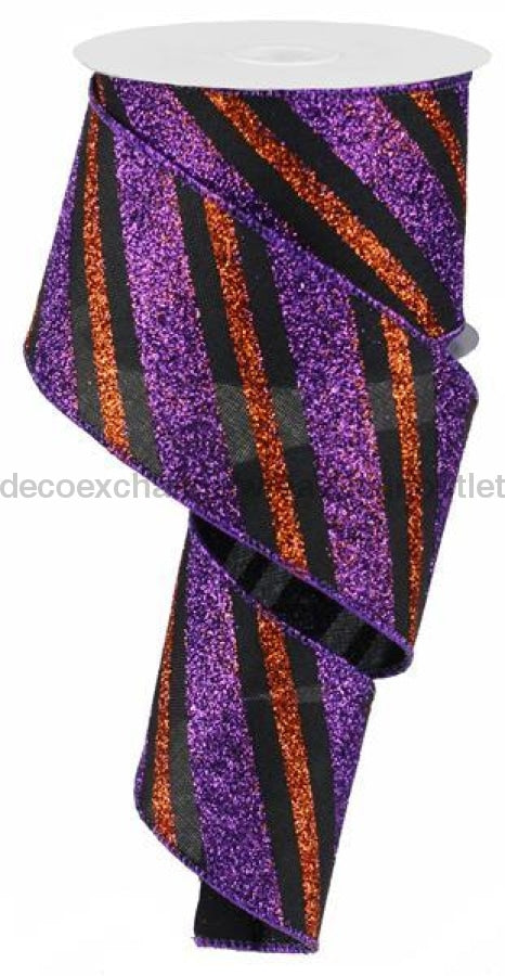 2.5"X10yd Diagonal Glitter Stripe/Royal Black/Purple/Orange RG01766CY