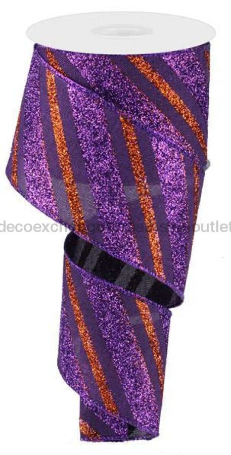 2.5"X10Yd Diagonal Glitter Stripe/Royal Purple/Orange RG0176623