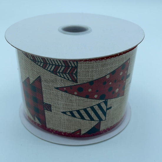 2.5"X10Yd Dk Nat Linen/Red-Blk Doodle Cmas Trees 72139-40-10