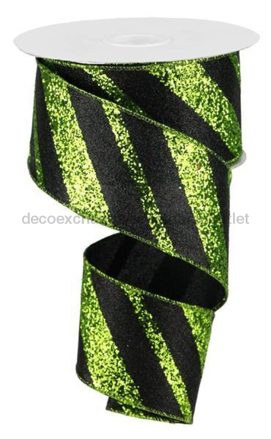 2.5"X10Yd Giant Diagonal Lines Black/Lime Green RGA1295YT