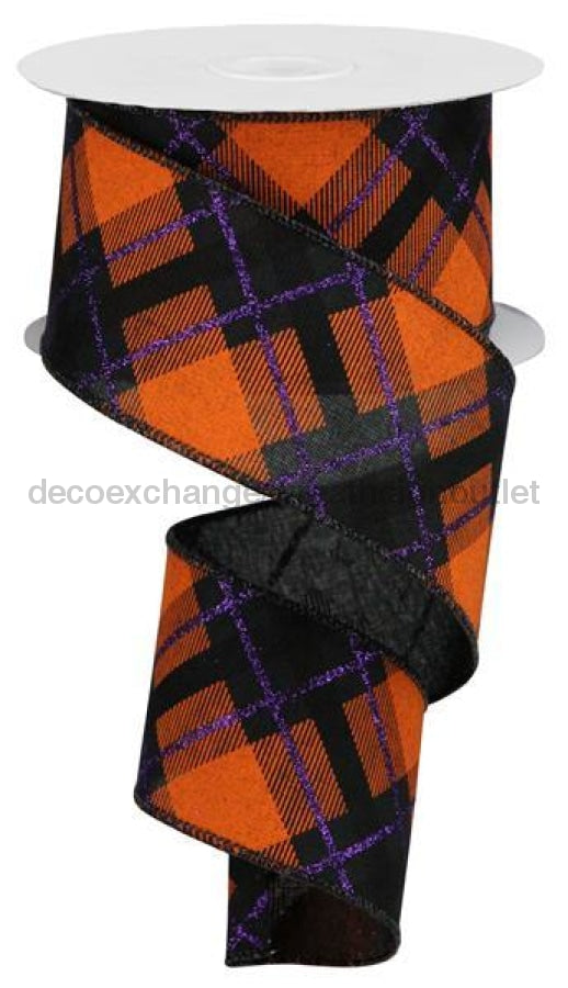 2.5"X10Yd Glitter Plaid On Royal Black/Purple/Orange RGA1202CN