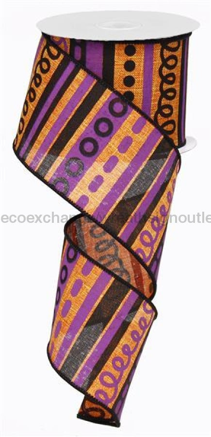 2.5"X10YD LOOPY STRIPES ON ROYAL ORANGE/PURPLE/BLACK RG01318RW