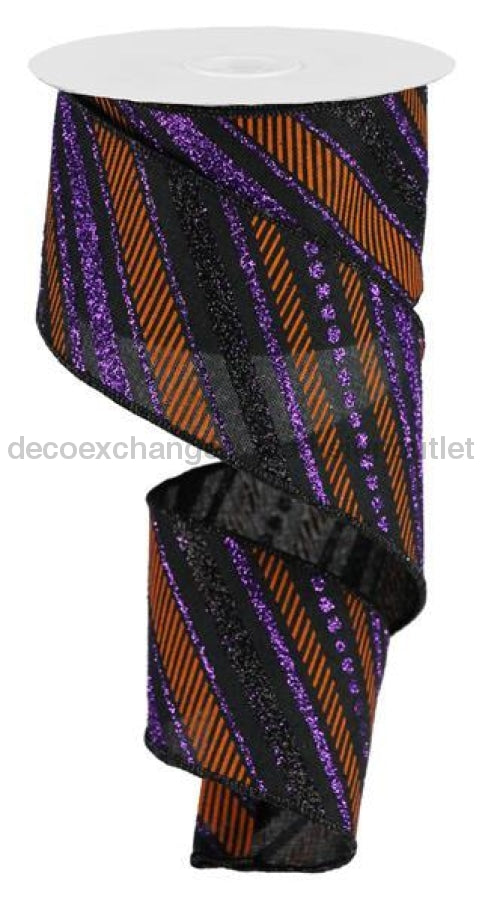 2.5"X10Yd Multi Diagonal Stripes/Royal Black/Purple/Orange RGB1302YR