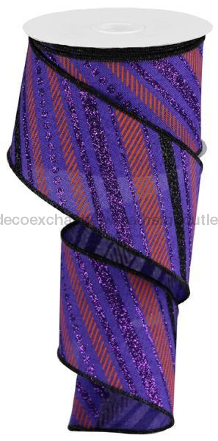 2.5"X10Yd Multi Diagonal Stripes/Royal Purple/Black/Orange RGB130223