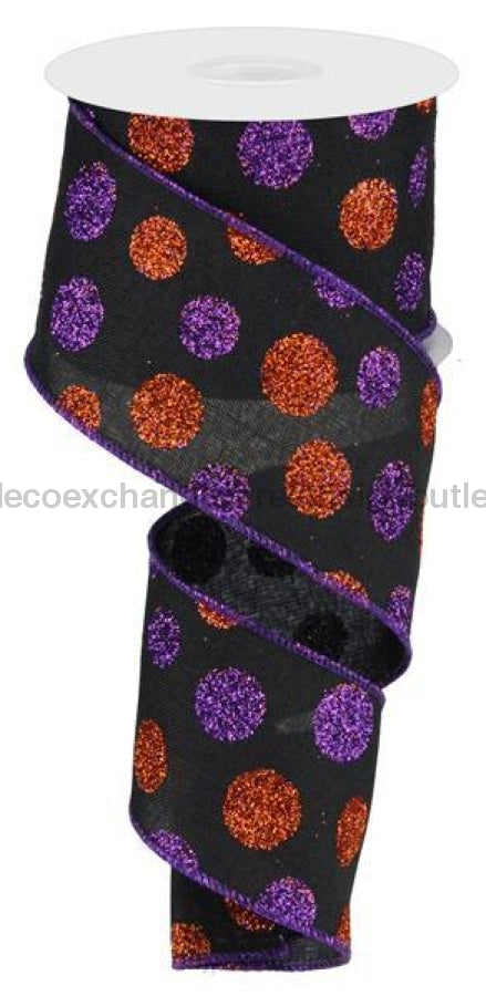 2.5"X10Yd Multi Size Glitter Dots/Royal Black/Purple/Orange RG0170702