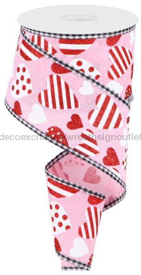 2.5"X10Yd Valentine Hearts/Gingham Lt Pink/White/Red RGA846115