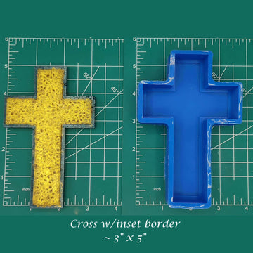 Cross with Inset Border Silicone Resin Mold or Freshie Mold