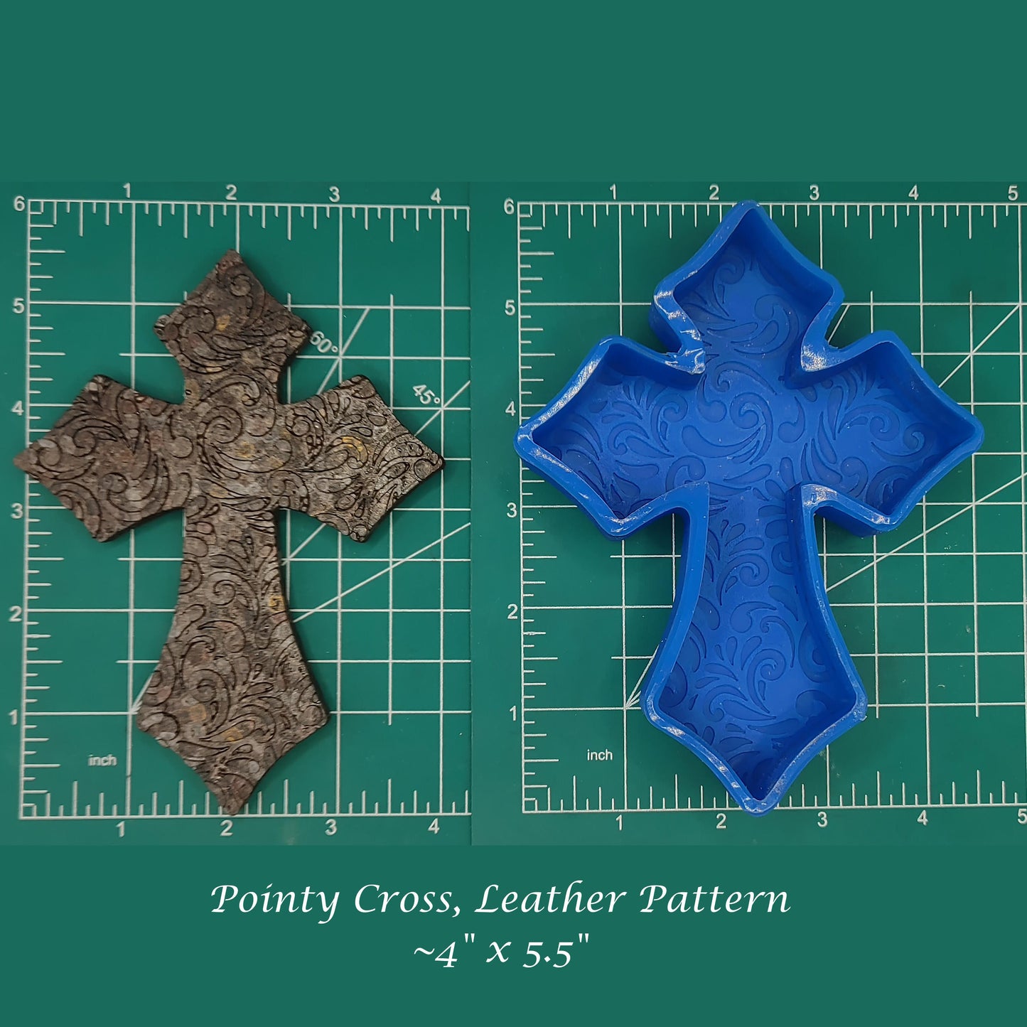 Pointy Cross with floral leather pattern -  Silicone Resin mold or Freshie Mold