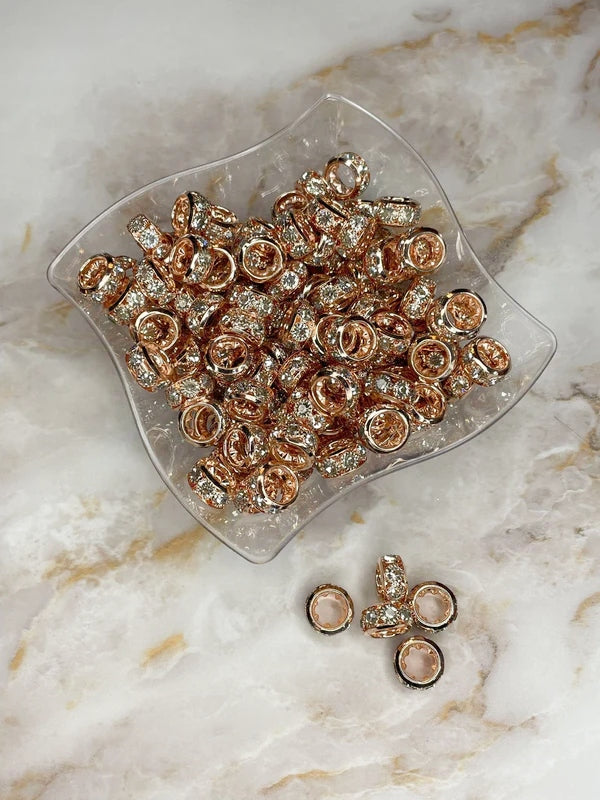 12MM LARGE HOLE PREMIUM RHINESTONE SPACER - ROSE GOLD