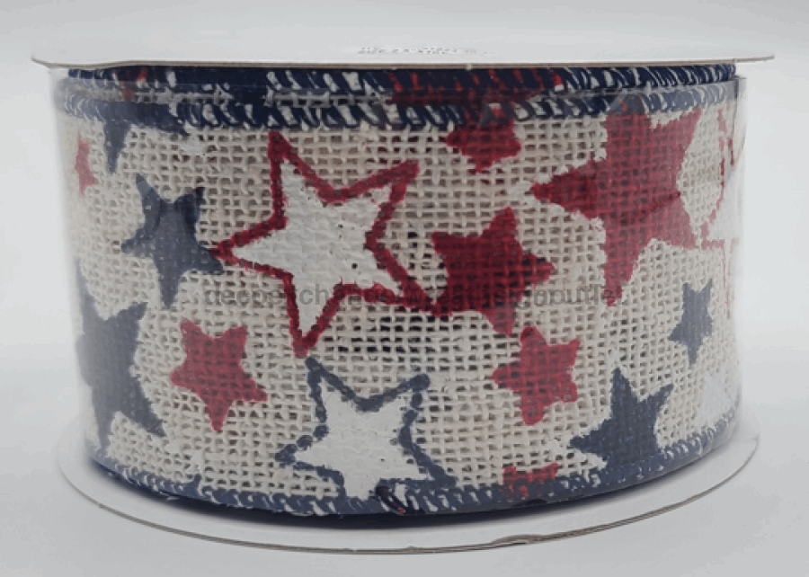 41224-40-18: Crm Burlap/Navy-Rd-Wht Stars, 2.5"X10Y