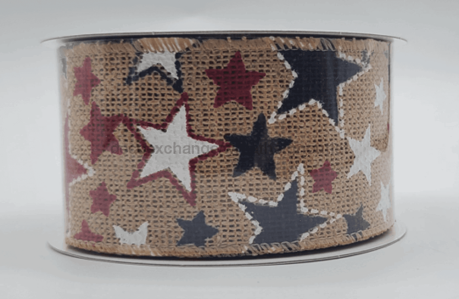 41224-40-35: Nat Burlap/Navy-Rd-Wht Stars, 2.5"X10Y