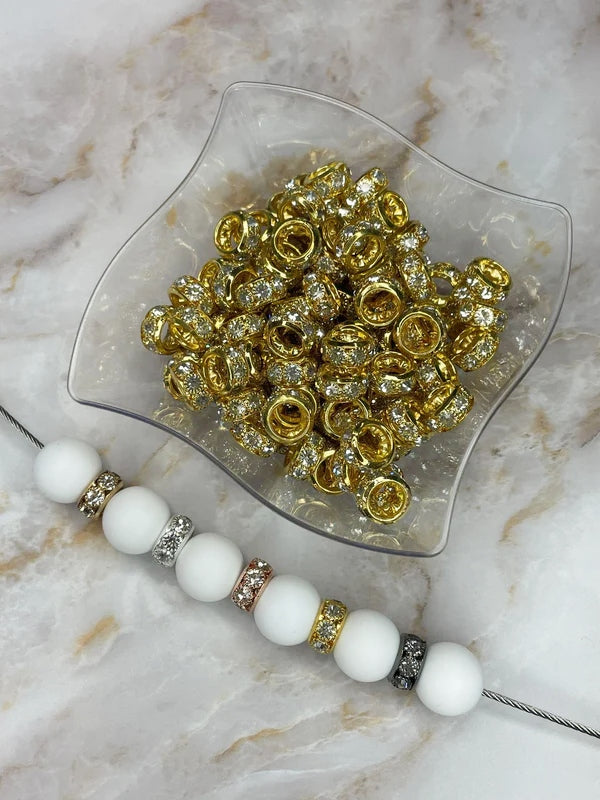 12MM LARGE HOLE PREMIUM RHINESTONE SPACER - GOLD