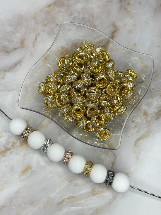 12MM LARGE HOLE PREMIUM RHINESTONE SPACER - GOLD