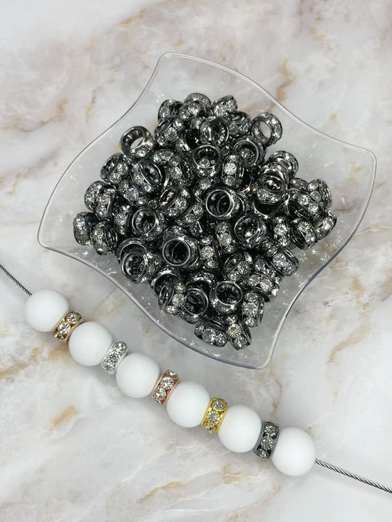 12MM LARGE HOLE PREMIUM RHINESTONE SPACER - CHARCOAL