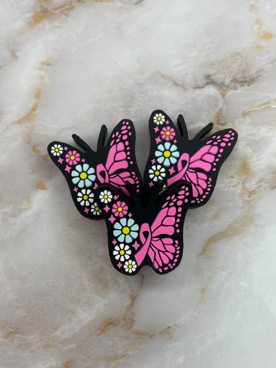 PINK RIBBON FLORAL BUTTERFLY SILICONE FOCAL