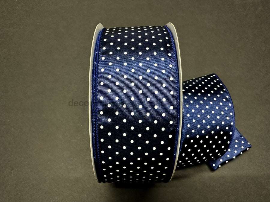 841-40-442: Navy Ribbed Satin/White Microdots, 2.5"X50Y