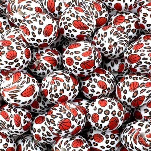 P609 LEOPARD RED BASKETBALL 15MM PRINT (1ct)