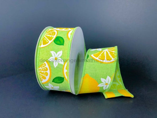 Lime Linen With Lemons And Flowers Ribbon, 1.5 Inches X 10 Yards 41237-09-09