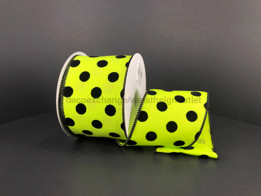 Lime Stn/Blk Flocked Dots, 2.5"X10Y 51203-40-09