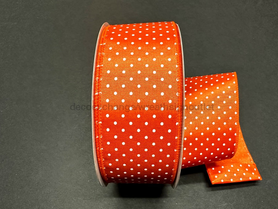 Orange Ribbed Satin With White Microdots Ribbon, 2.5 Inches X 50 Yards 841-40-446