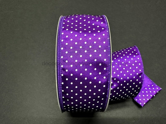 Purple Ribbed Satin With White Microdots Ribbon, 2.5 Inches X 50 Yards 841-40-443