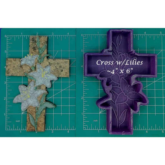 Cross with Lilies - Silicone Freshie Mold - Silicone Mold