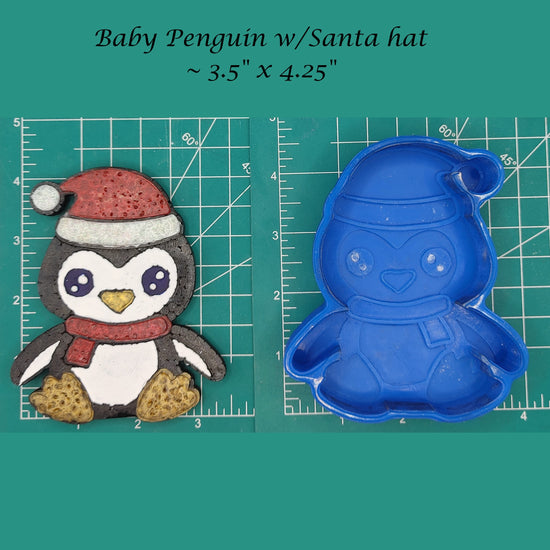 Baby Penguin with Santa Hat Freshie Mold next to finished car freshie example