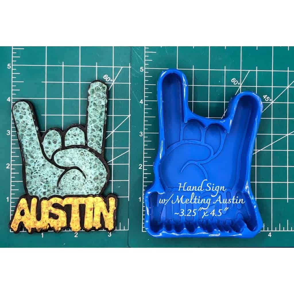 Hand sign with Melting Austin - Silicone Freshie Mold - Silicone Mold