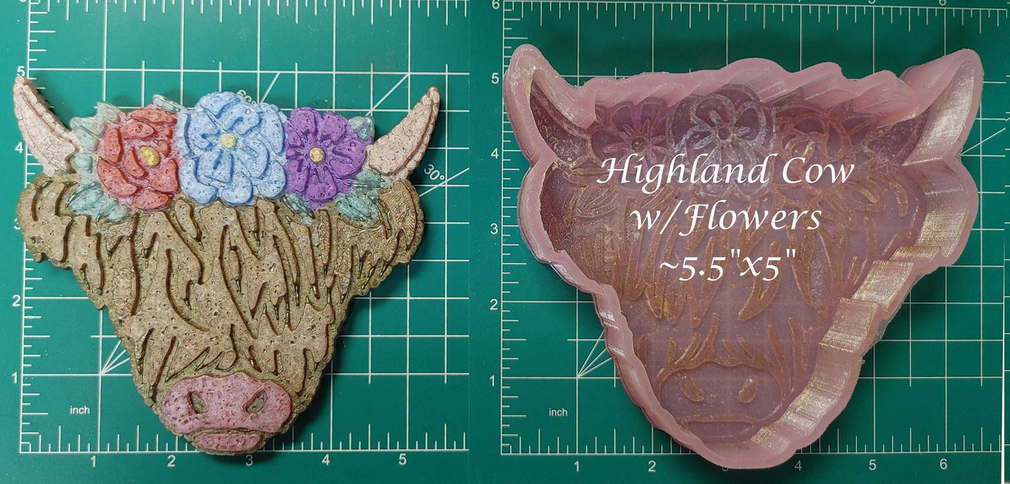Highland Cow with Flowers - Silicone Freshie Mold