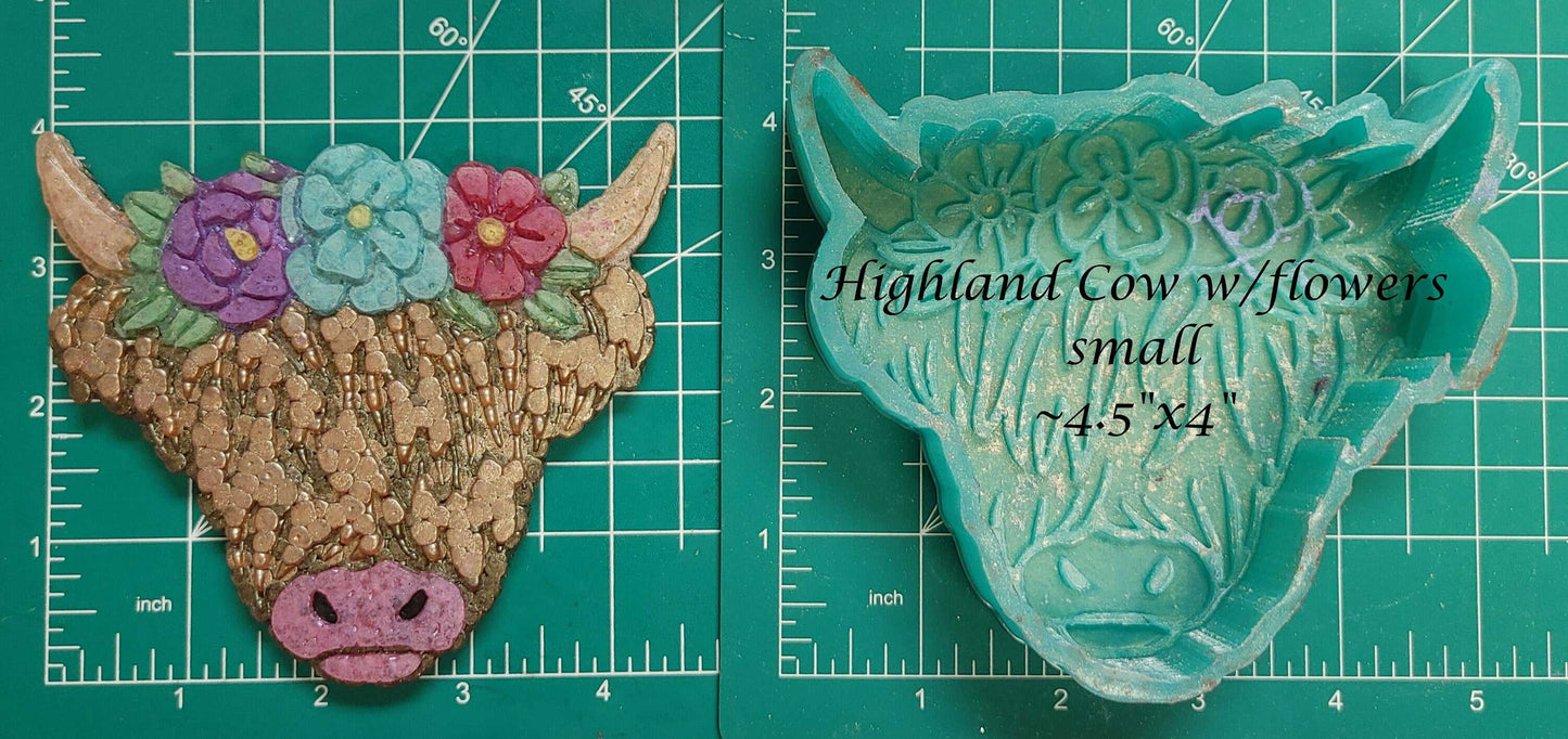 Highland Cow with Flowers - Silicone Freshie Mold - Silicone Mold